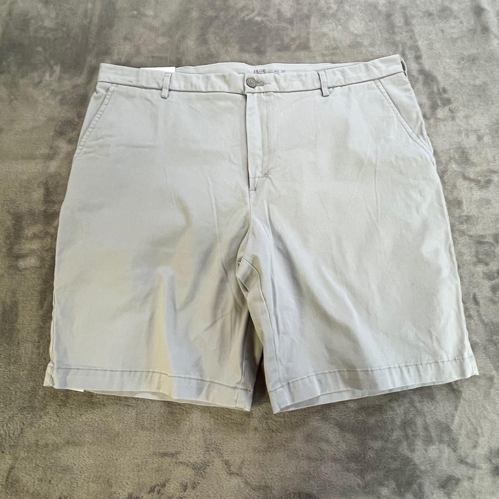 IZOD Saltwater Stretch Mens Shorts 40 Gray Flat Front Chino 45SH219050 NWT‎